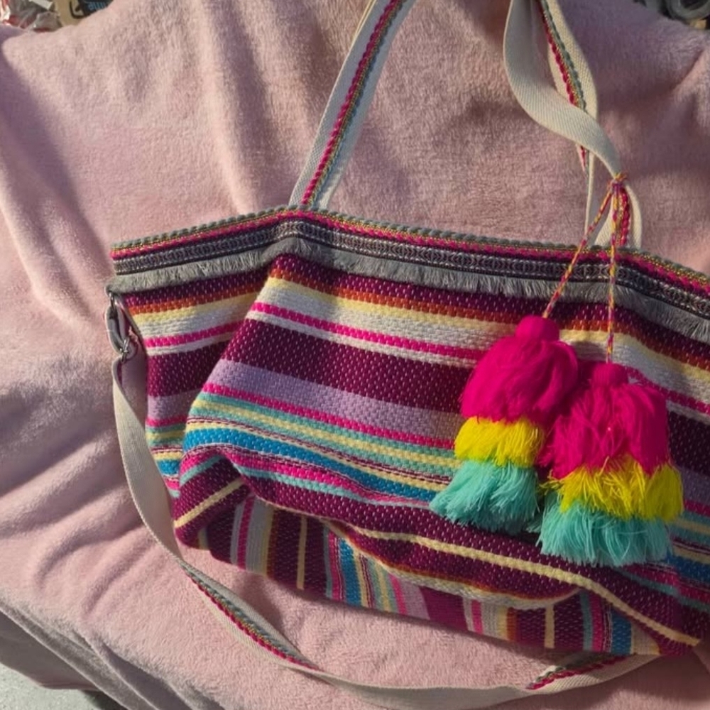 Katydid Multicolor Striped Tote with Tassels